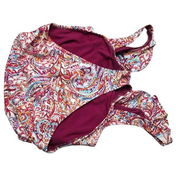 NEW Slimming Lauren Ralph Lauren One Piece Sz 14 Women's Swimsuit Paisley Ruffle - Picture 9 of 11